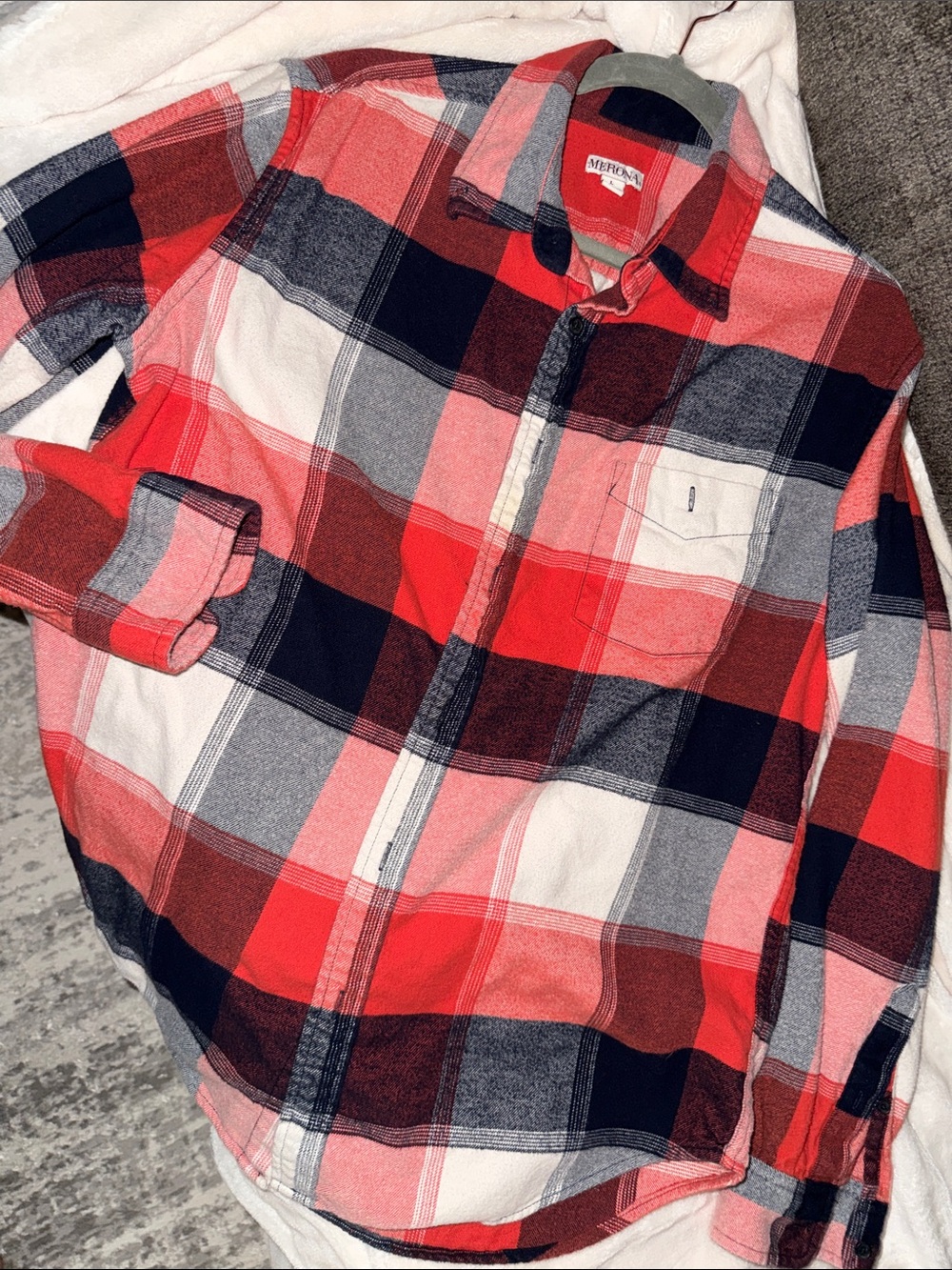 Merona Red, Navy, white Gray Plaid Button-Down Shirt